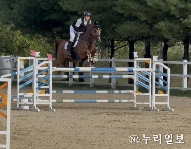 광주광역시승마협회 소속 이정우(광주고)가 장애물 경기를 펼치고 있다.