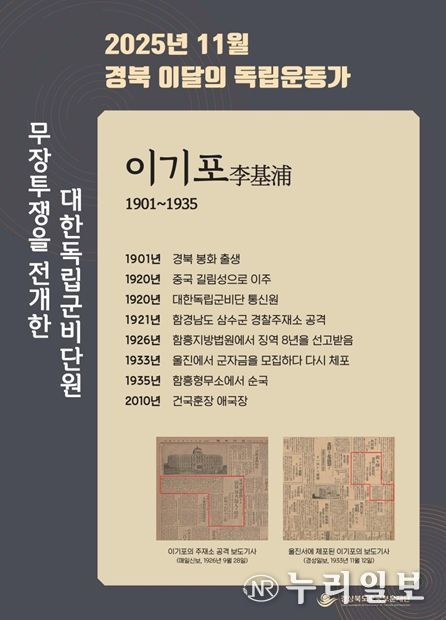 2025년 경북 11월의 독립운동가 이기포 포스터