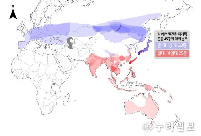 섬에서 발견된 미기록종 곤충의 해외 분포도