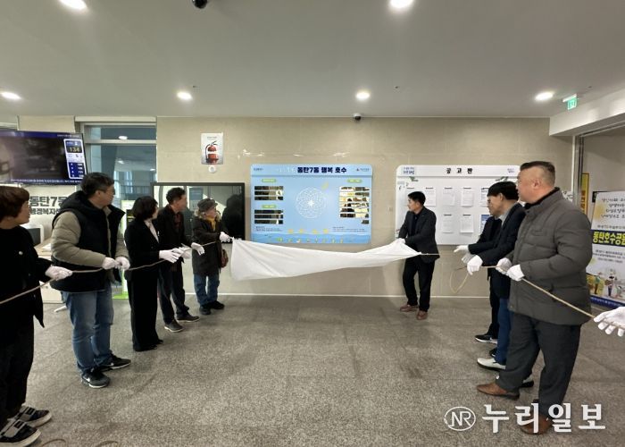 배정수 화성특례시의회 의장과 이재환 동탄7동장 등 주요내빈들이 제막식을 하고 있다