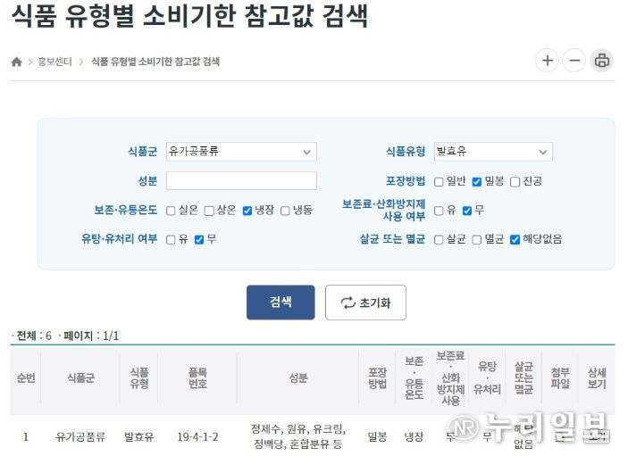 소비기한 참고값 검색 서비스