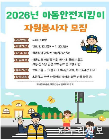 아동안전지킴이 자원봉사자 모집 홍보 포스터