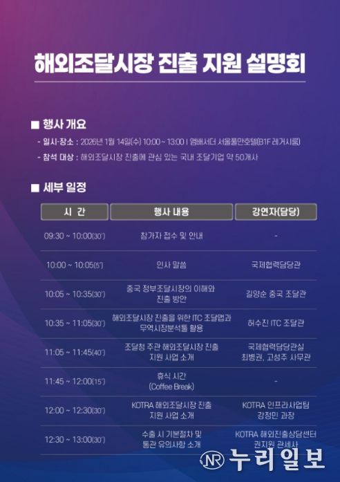2026년 해외조달시장 진출 지원 사업설명회 포스터