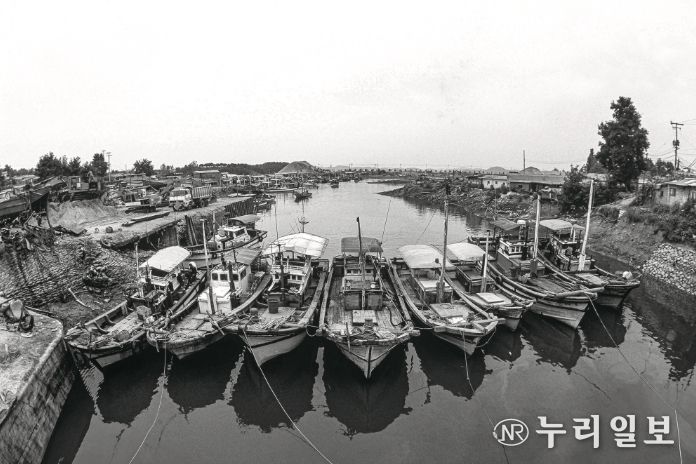 1993년도 안산시 사리포구 전경, 시화방조제 공사 직전의 어촌 풍경 모습