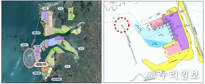 새만금항 신항 방파제 (연장) 축조공사 위치도 및 계획평면도