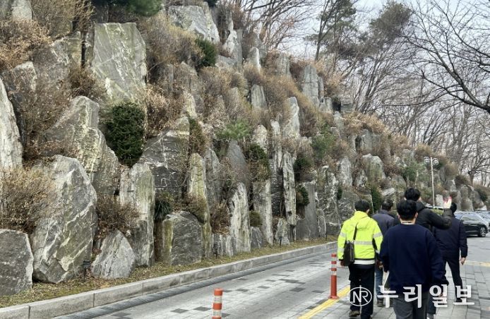 구리시에서 민간 전문가와 함께 급경사지 안전 점검을 하고 있다.