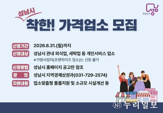 성남시, 착한가격업소 신규 모집